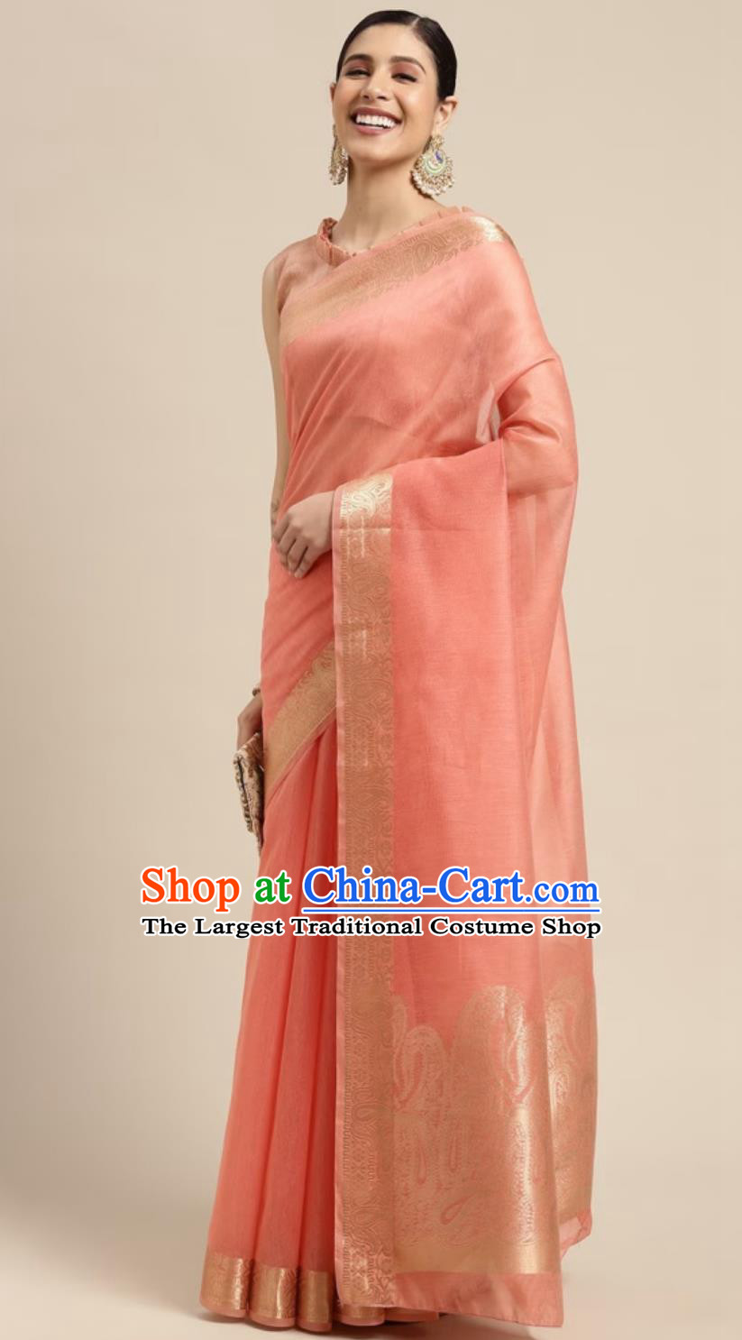 Traditional Festival Pink Sari Dress India Woman Costume Indian National Clothing