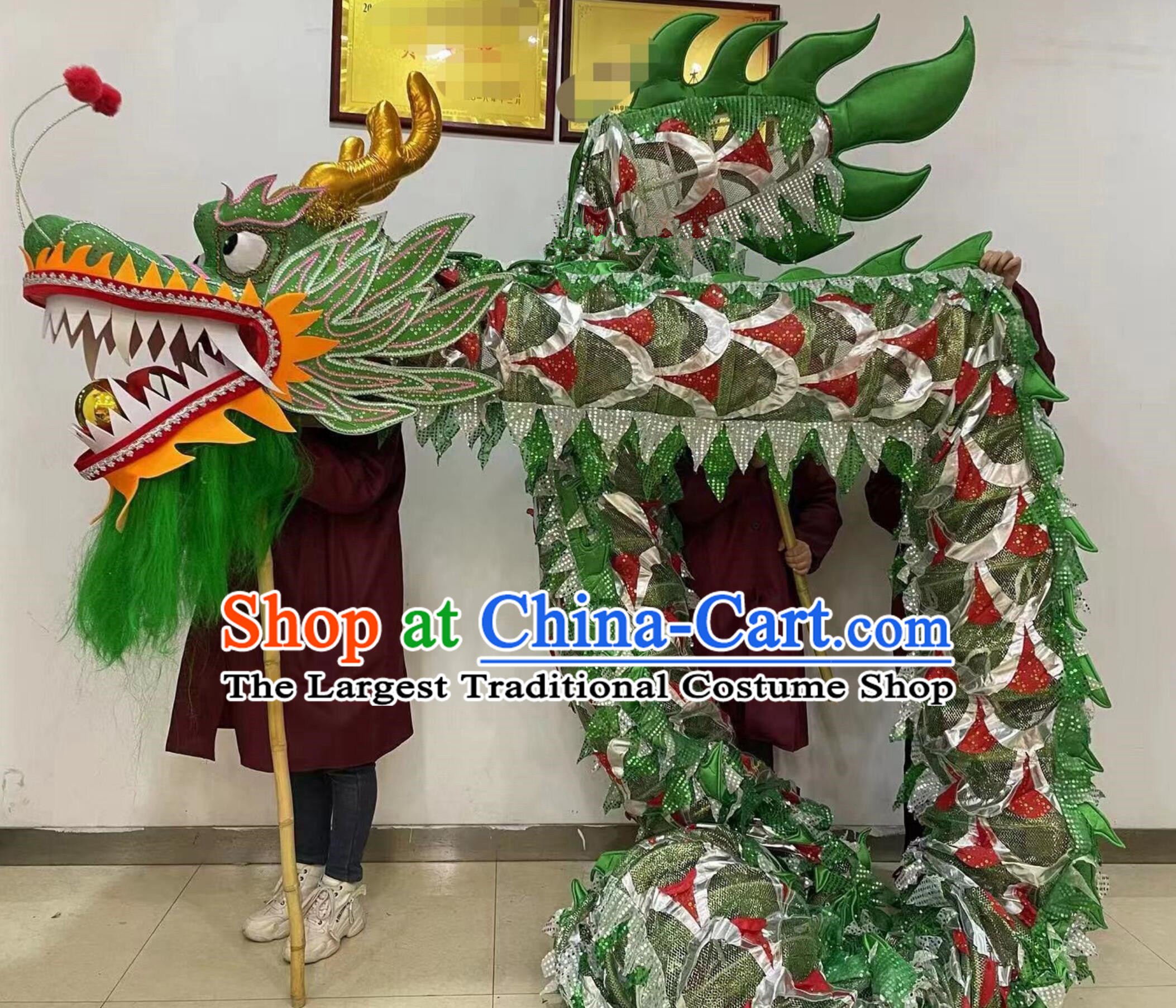 Green Professional Competition Dragon Dancing Prop Chinese Dragon Dance Net Costume Celebration Parade Dragon Costume
