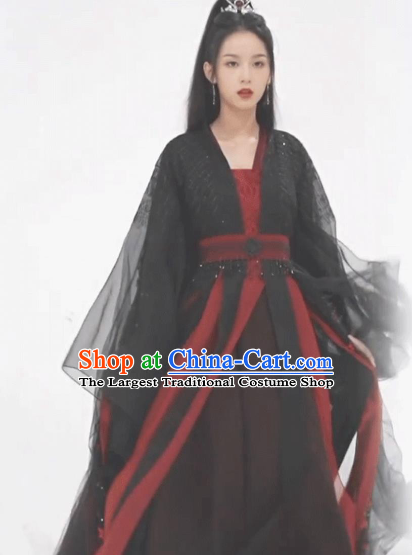 Ancient Chinese Clothing China Traditional Wuxia Swordswoman Costume 2023 TV Series Back From The Brink Heroine Yan Hui Black Dress
