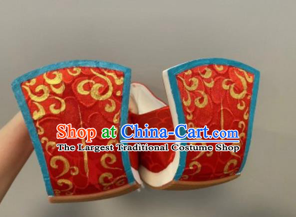 Traditional Hanfu Stage Show Shoes Ancient Chinese Wedding Groom Red Shoes Handmade China Tang Dynasty Ascending Cloud Shoes