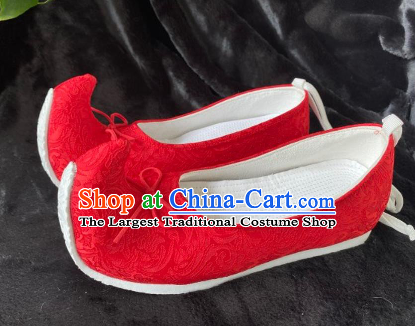 Handmade China Song Dynasty Empress Curved Toe Shoes Traditional Hanfu Stage Show Shoes Ancient Chinese Princess Red Shoes