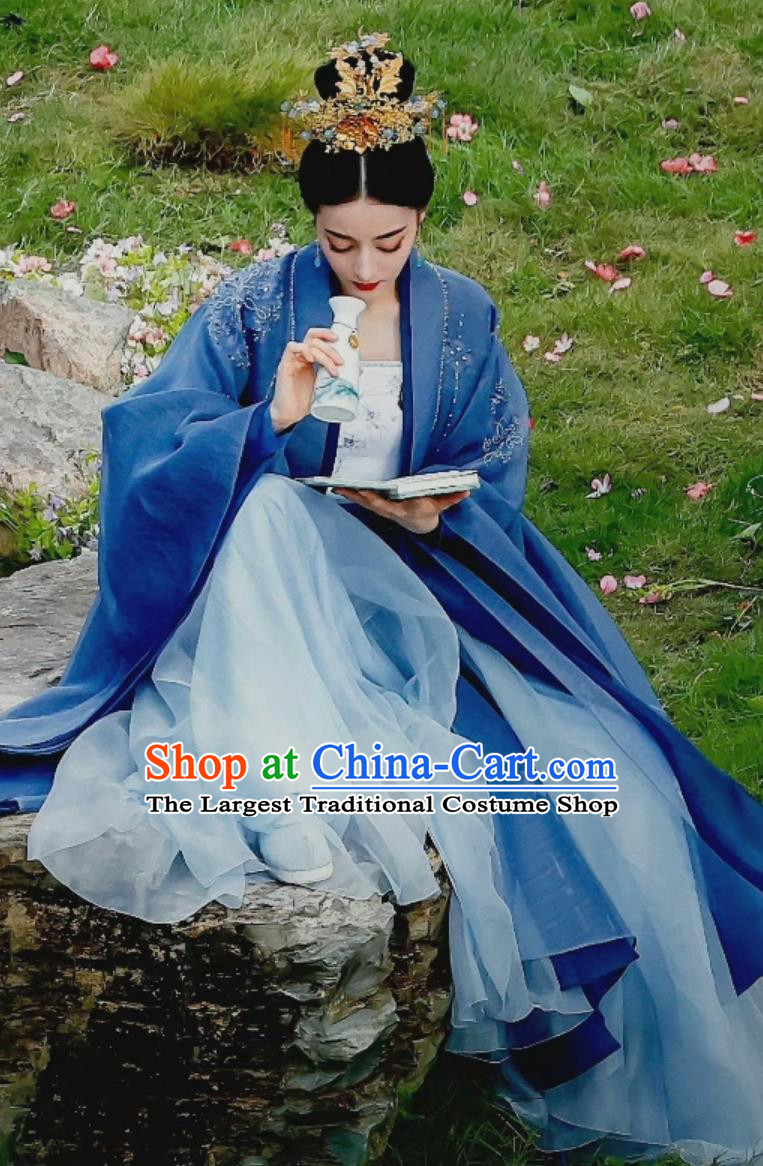 Traditional Court Hanfu TV Series The Legend of An Le Crown Princess Ren An Le Blue Dress Ancient China Clothing