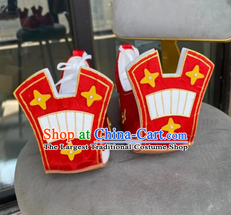Traditional Hanfu Show Shoes Ancient Chinese Princess Red Shoes Handmade China Tang Dynasty Curved Toe Shoes