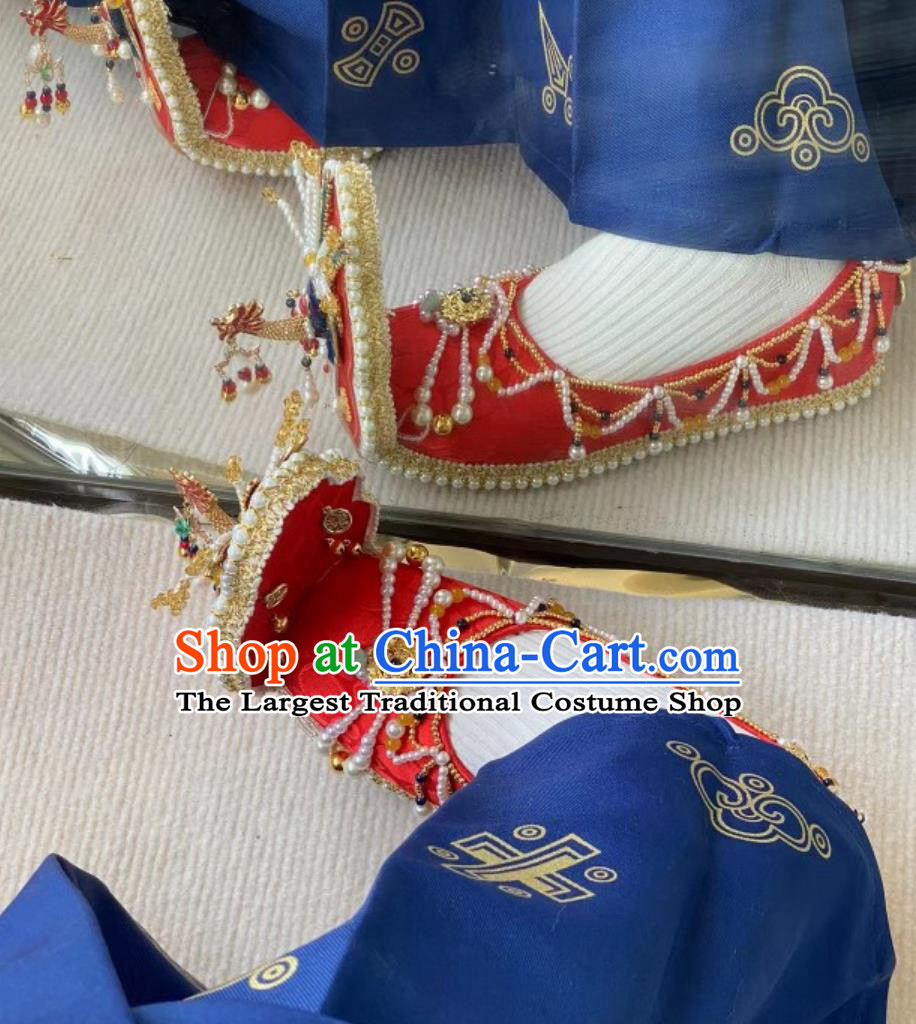 Ancient Chinese Empress Phoenix Shoes Handmade China Song Dynasty Wedding Shoes Traditional Hanfu Show Shoes
