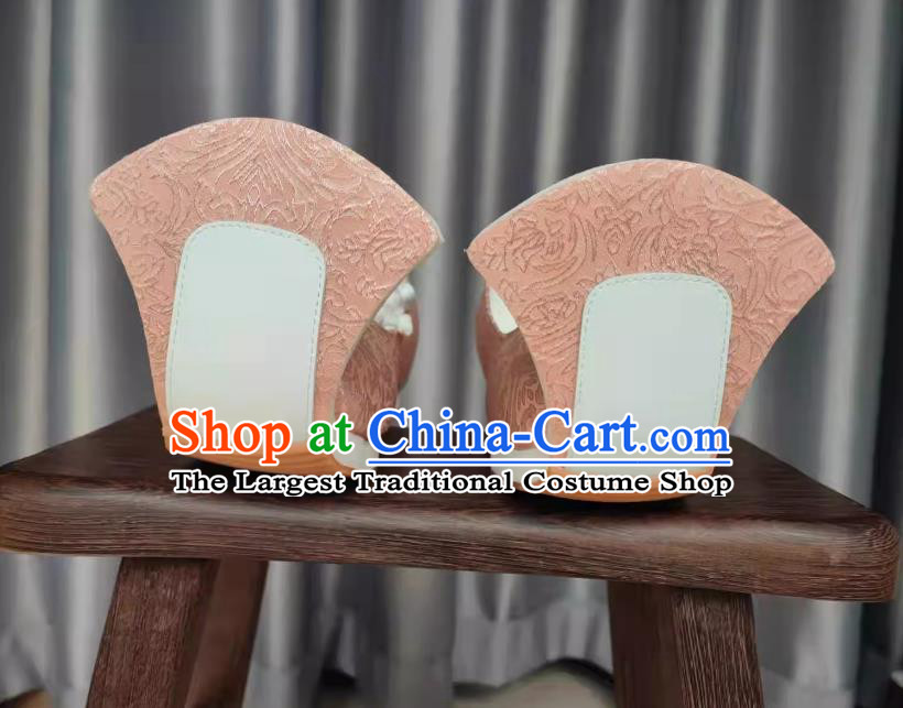 Traditional Hanfu Show Shoes Ancient Chinese Princess Pink Shoes Handmade China Jin Dynasty Woman Shoes