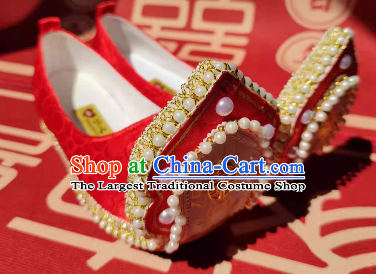 Ancient Chinese Princess Red Shoes China Ming Dynasty Wedding Shoes Traditional Hanfu Show Shoes