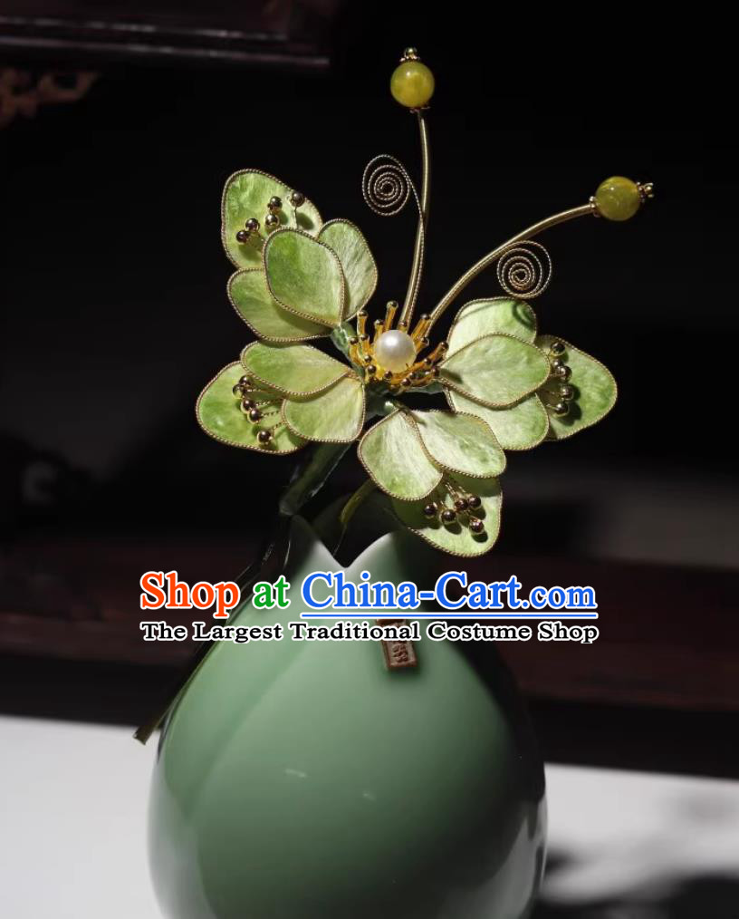Traditional Hanfu Hair Jewelry Ancient Chinese Princess Hairpin Handmade China Ming Dynasty Green Silk Butterfly Hair Clip