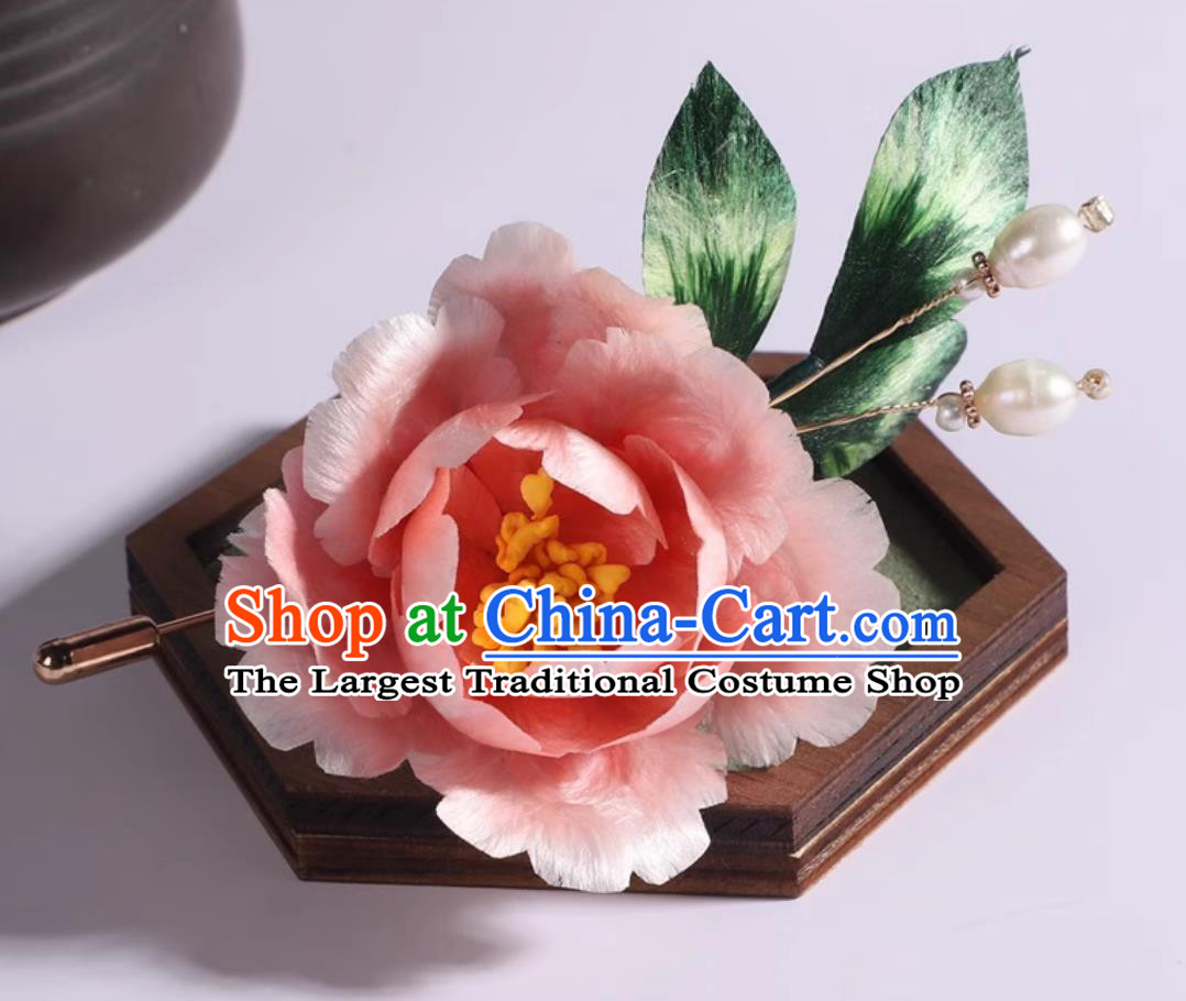 China Cheongsam Brooch Traditional Hanfu Jewelry Handmade Chinese Pink Silk Peony Corsage