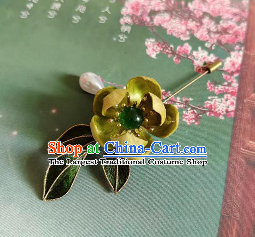 China Classical Green Silk Flowers Corsage Traditional Intangible Heritage Artwork Handmade Hanfu Jewelry Chinese Cheongsam Brooch