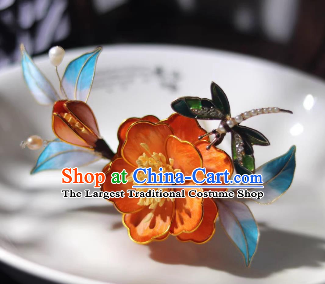 Chinese Cheongsam Orange Silk Peony Hair Clip China Hanfu Hairpin Traditional Intangible Heritage Artwork Handmade Hair Jewelry