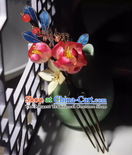 Ancient Chinese Princess Hairpin Handmade China Ming Dynasty Silk Flower Hair Comb Traditional Hanfu Hair Jewelry