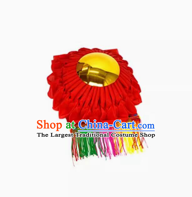 10 cm Handmade Red Flower Ball God Worshipping Supply Decoration Red Ribbon Mirror
