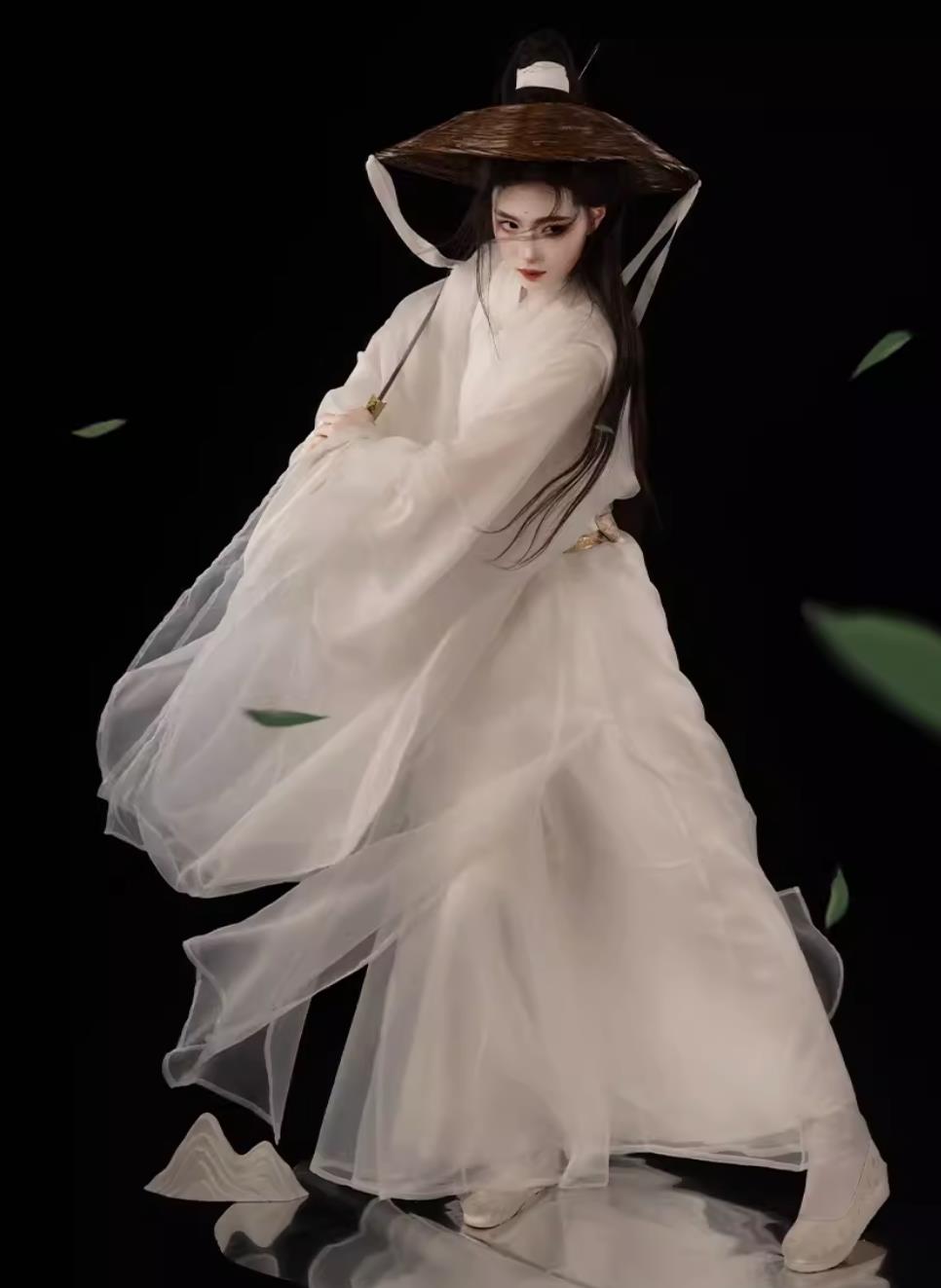 Traditional Hanfu Swordswoman Costume Chinese Song Dynasty Female White Dress China Travel Photography Heroine Clothing