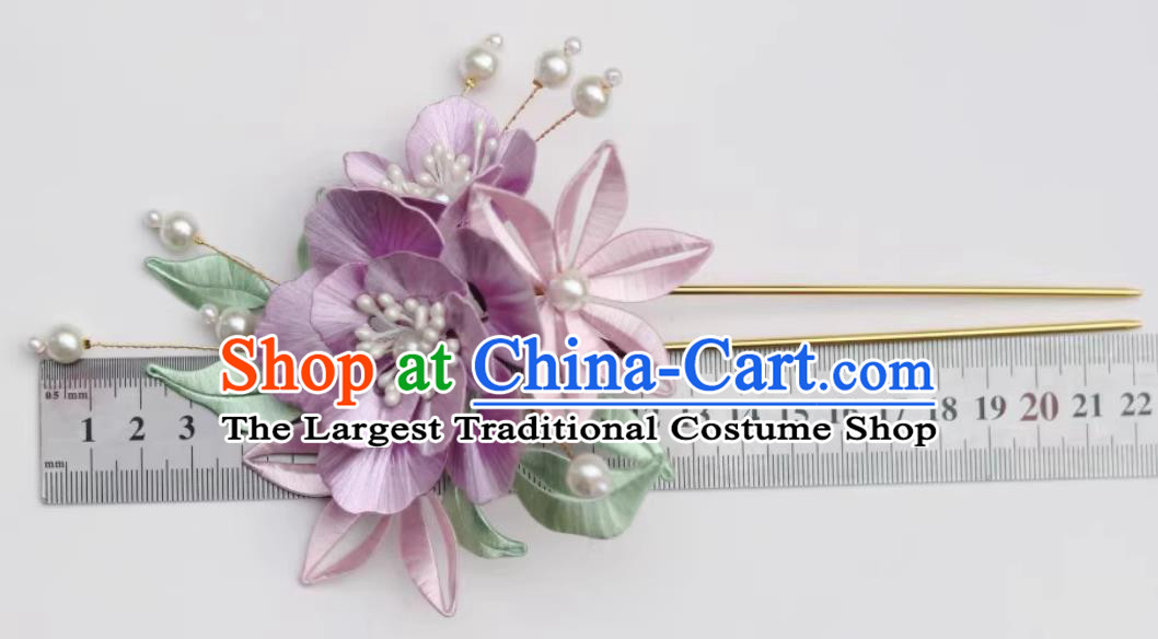 Traditional Chinese Ming Dynasty Hairpin China Hanfu Hair Jewelry Handmade Intangible Cultural Heritage Lilac Silk Peony Hair Clip