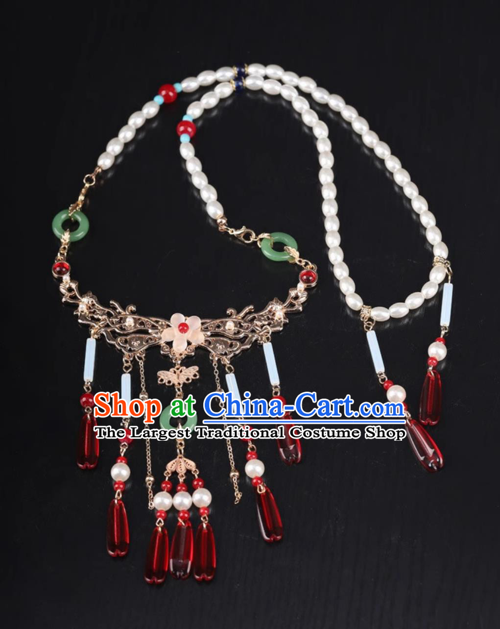 Handmade Ancient Princess Necklace Traditional Chinese Ming Dynasty Necklet China Hanfu Hair Jewelry