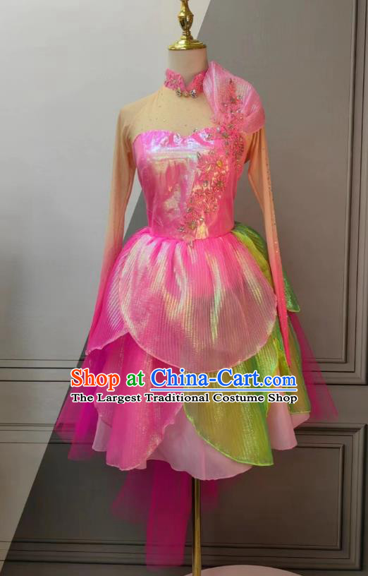 Stage Performance Modern Dance Costume Chinese Spring Festival Gala Opening Dance Clothing Professional China Dance Competition Pink Flower Dress