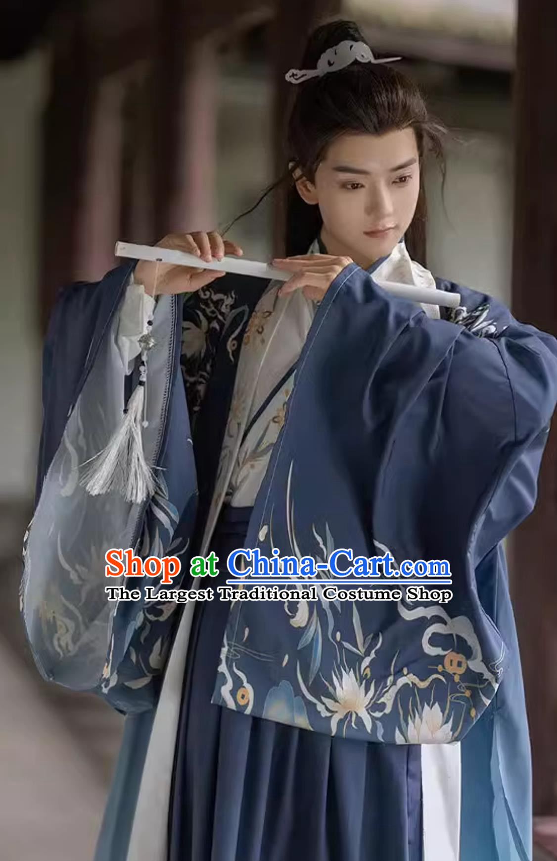 Traditional Blue Hanfu Outfit Ancient China Young Childe Clothing China Travel Photography Jin Dynasty Prince Costume