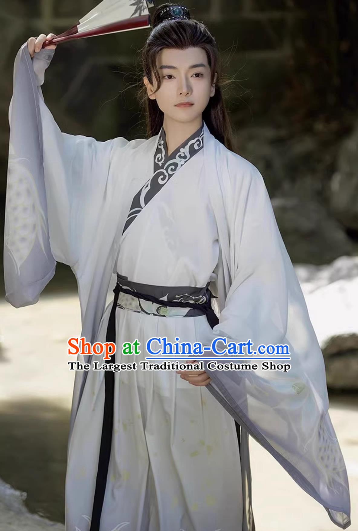China Travel Photography Jin Dynasty Scholar Costume Traditional White Hanfu Outfit Ancient China Young Childe Clothing