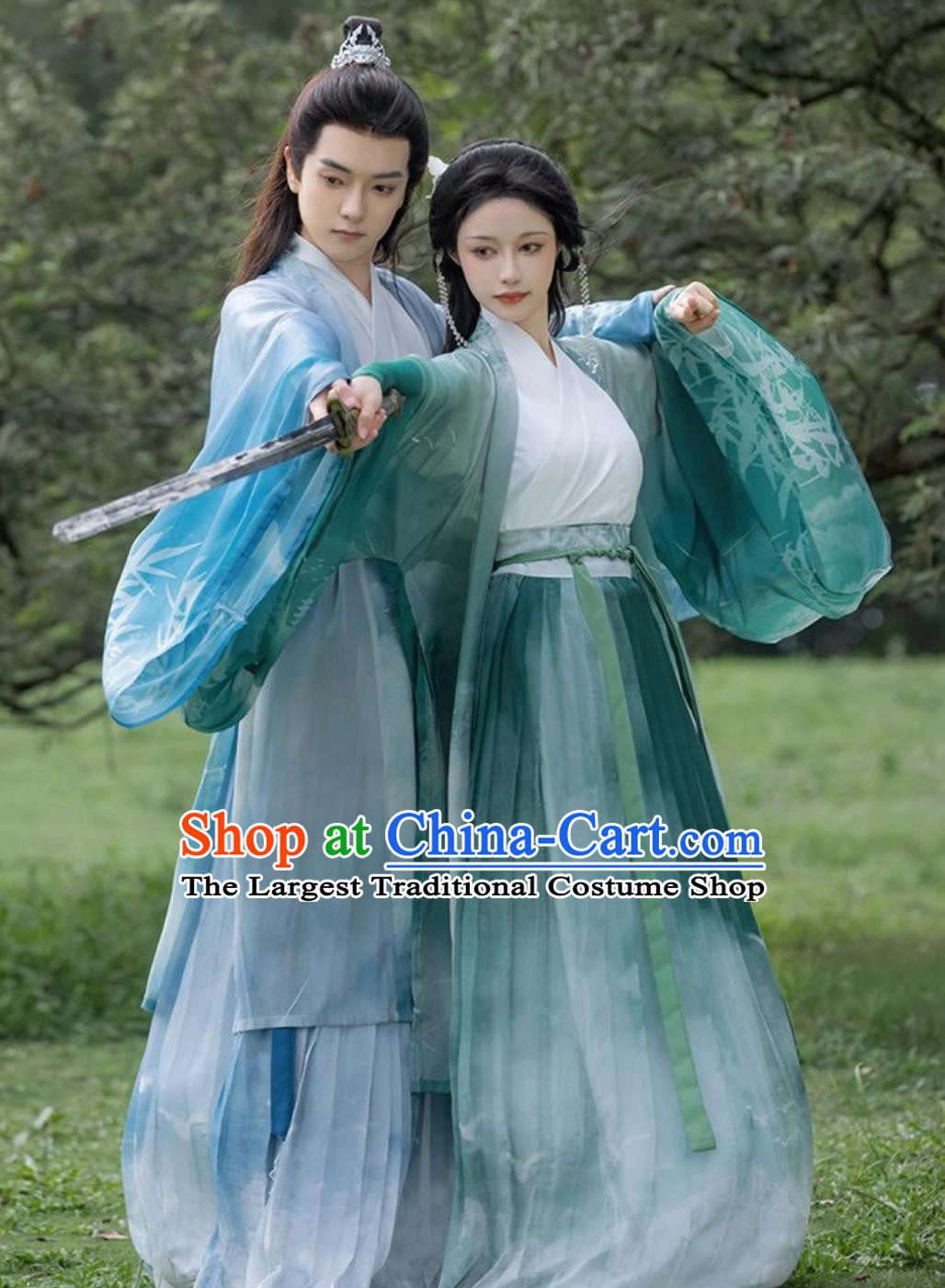 Traditional Male and Woman Hanfu Ancient China Wuxia Swordsmen Clothing China Travel Photography Jin Dynasty Couple Costumes Complete Set