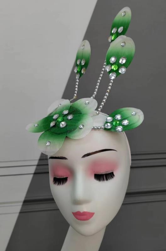 Traditional Stage Performance Hair Jewelry China Classical Dance Headdress Handmade Green Flower Headpiece