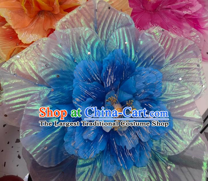 Handmade Stage Performance Prop China Opening Dance Handheld Blue Flower Classical Dance Peony Umbrella