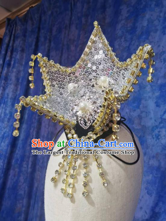 Handmade Korean Dance Silvery Headpiece Chinese Classical Dance Hair Jewelry Top Stage Performance Headwear