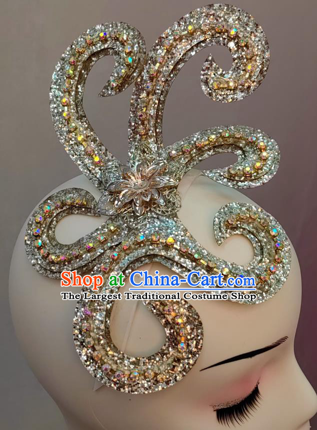 Top Stage Performance Headwear Handmade Yangko Dance Silvery Headpiece Chinese Folk Dance Hair Jewelry