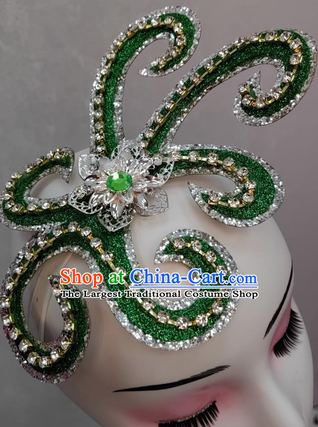 Handmade Yangko Dance Green Headpiece Chinese Folk Dance Hair Jewelry Top Stage Performance Headwear
