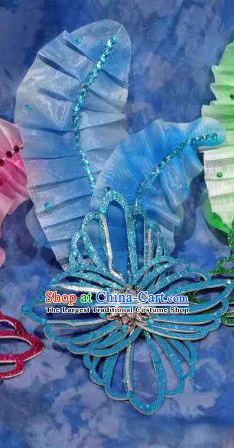 Chinese Spring Festival Gala Opening Dance Hair Jewelry Top Stage Performance Headwear Handmade Yangko Dance Blue Leaf Headpiece