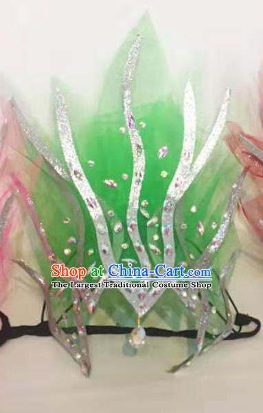 Chinese Spring Festival Gala Opening Dance Hair Jewelry Top Stage Performance Headwear Handmade Modern Dance Green Fire Headpiece