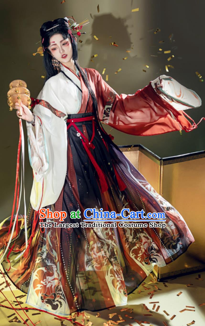 Ancient China Court Woman Clothing Chinese Jin Dynasty Princess Dress Traditional Hanfu Blouse and Skirt Complete Set