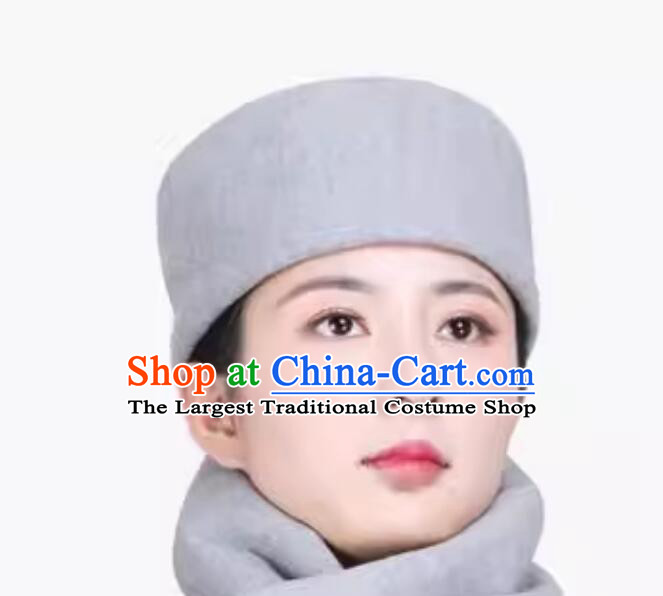 Light Grey Buddhist Thermal Hat Handmade Monk Hat Chinese Buddhism Winter Headwear