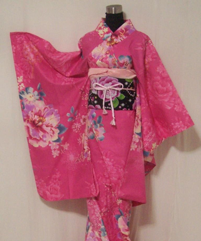 Japanese National Clothing Women Formal Attire Traditional Pink Furisode Kimono