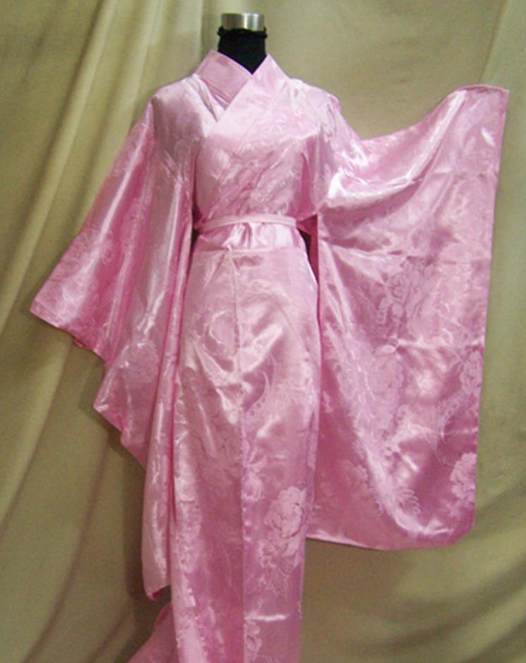 Traditional Pink Furisode Kimono Japanese National Clothing Japan Women Formal Costume