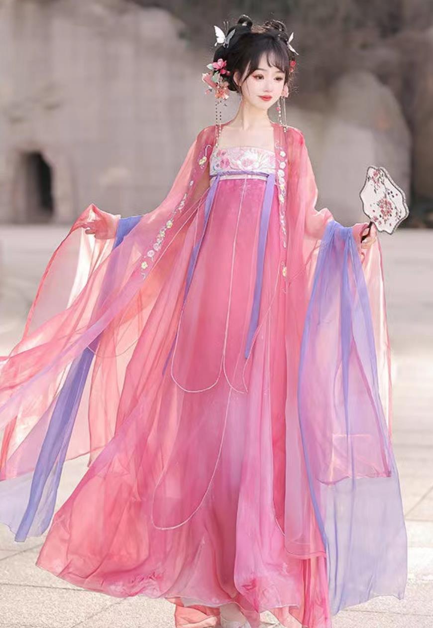 Chinese Tang Dynasty Young Lady Dress Ancient China Princess Clothing Traditional Pink Hanfu