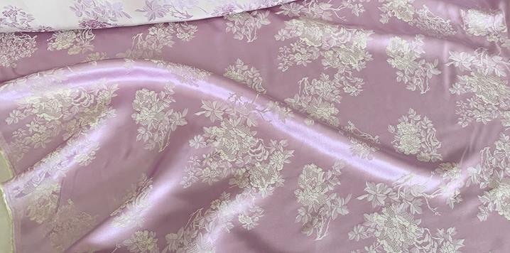 Lilac Traditional Design Fabric Chinese Cheongsam Mulberry Silk Cloth China Classical Flowers Pattern Jacquard Material