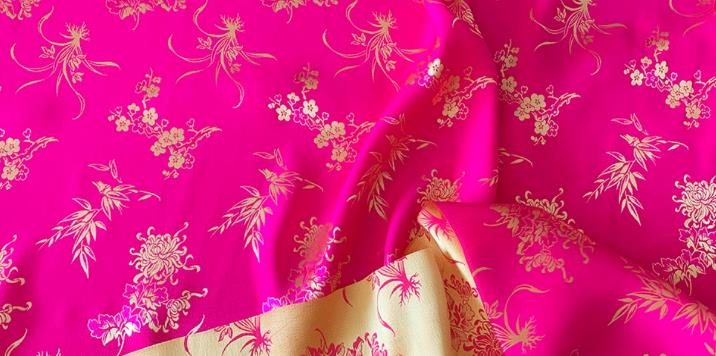Rosy Chinese Cheongsam Mulberry Silk Cloth China Classical Plum Blossoms Orchid Bamboo Chrysanthemum Pattern Jacquard Material Traditional Qipao Fabric