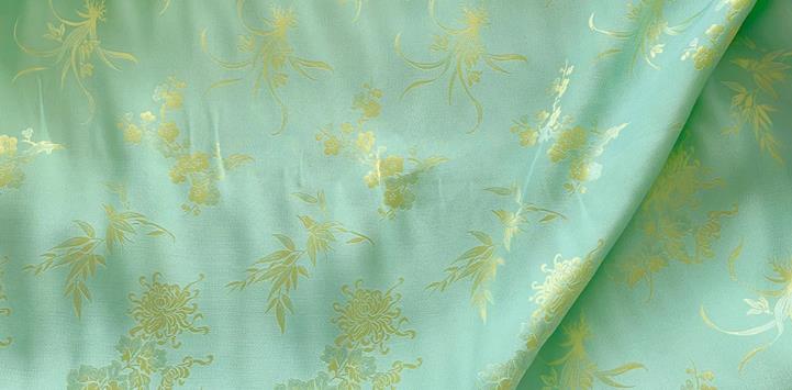 Green China Mulberry Silk Cloth Classical Plum Blossoms Orchid Bamboo Chrysanthemum Pattern Jacquard Material Chinese Traditional Cheongsam Fabric