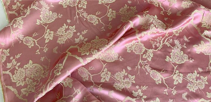 Bean Paste Pink Chinese Mulberry Silk Cloth Classical Peony Pattern Jacquard Material China Traditional Cheongsam Fabric
