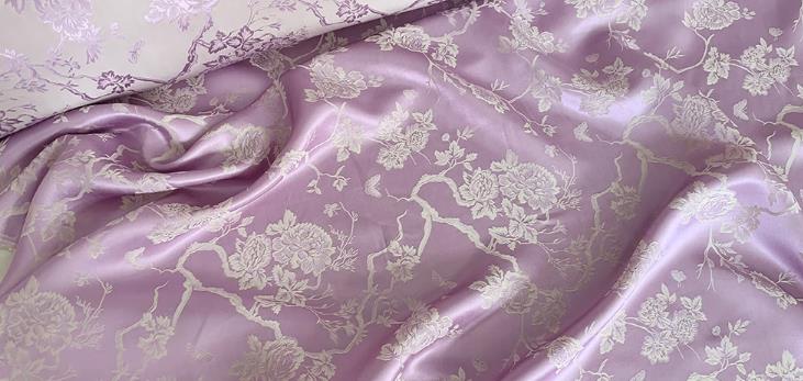Lilac China Traditional Cheongsam Fabric Chinese Mulberry Silk Cloth Classical Peony Pattern Jacquard Material