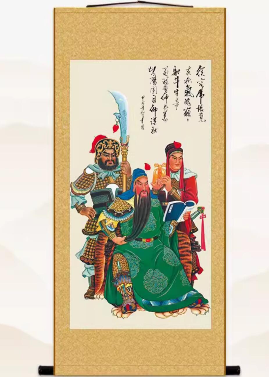 China Guan Sheng God Painting Silk Scroll Guan Gong Night Reading Painting Guan Ping Zhou Cang Figure Painting