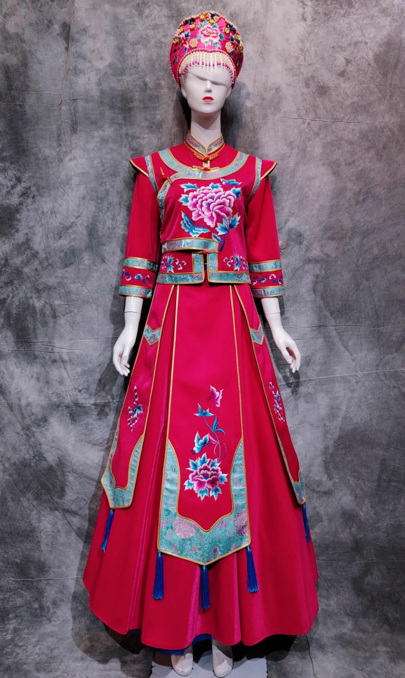 China Xibe National Minority Wedding Red Shirt and Skirt Chinese Belem Dance Costume Sibo Ethnic Woman Clothing