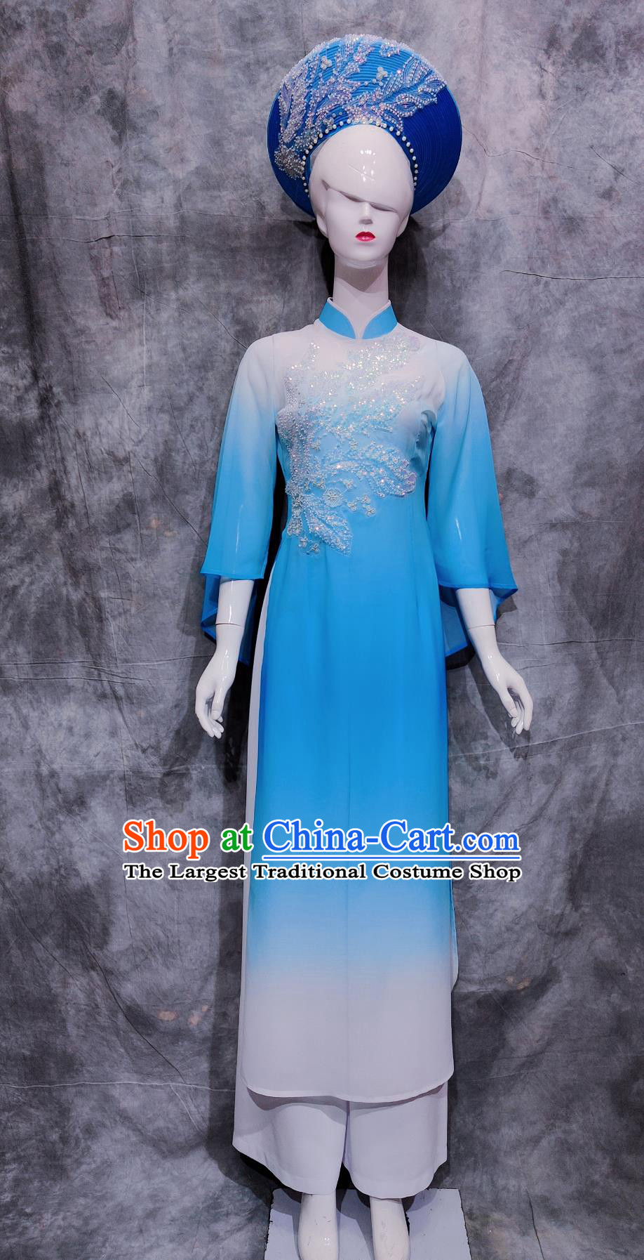 China Jing National Minority Woman Clothing Traditional Guangxi Travel March 3rd Festival Blue Aodai Dress Chinese Ethnic Dance Costume