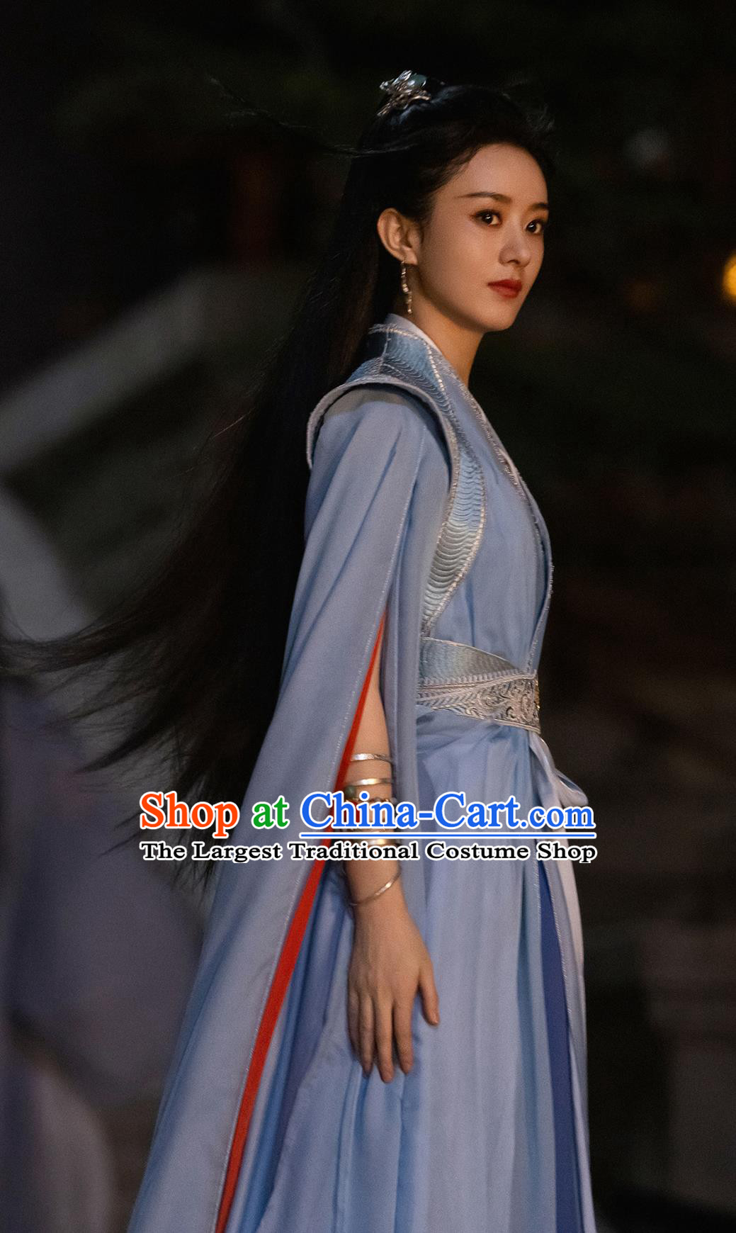 Chinese TV Series The Legend Of Shen Li Swordswoman Blue Clothing Ancient China Female General Garment Costume