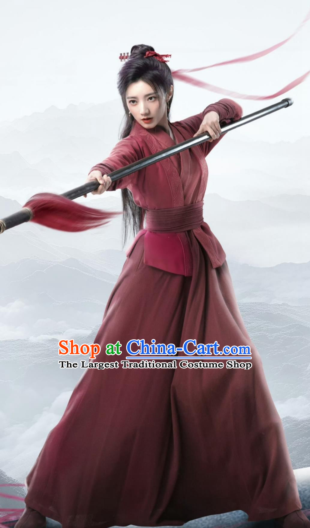 Ancient China Female Warrior Costume Chinese Wuxia TV Series The Legend of Heroes Heroine Mu Nian Ci Red Clothing