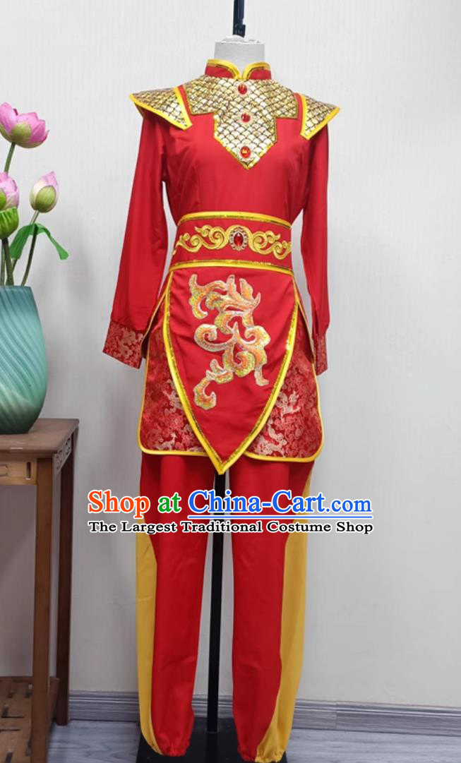 Women Group Performance Red Outfit China Drum Dance Clothing Chinese Folk Dance Yangko Costume