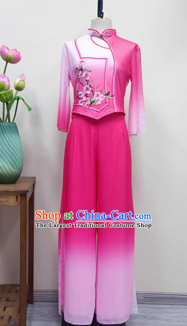 Chinese Folk Dance Jiaozhou Yangko Costume Women Group Performance Pink Outfit China Yangge Dance Clothing