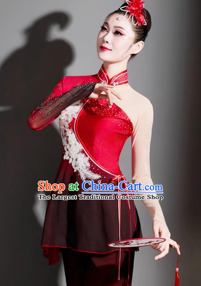 Chinese Yangko Dance Dragon Raiser Costume Women Group Performance Red Outfit China Jiaozhou Folk Dance Clothing