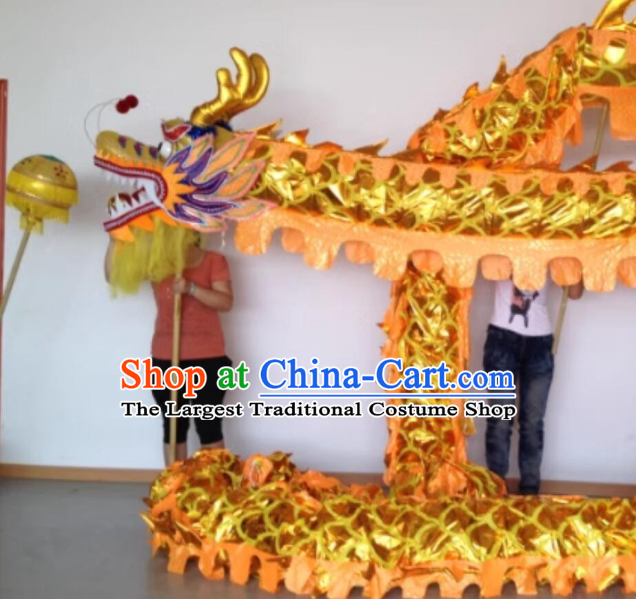 Handmade Golden Dancing Dragon Chinese Happy Festival Celebration Dragon Dance Costume Completes Set for 7 Adults