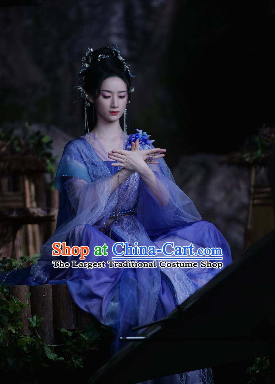 Ancient China Fairy Clothing Chinese TV Series Fox Spirit Matchmaker Red Moon Pact Master Tu Shan Ya Ya Purple Dress